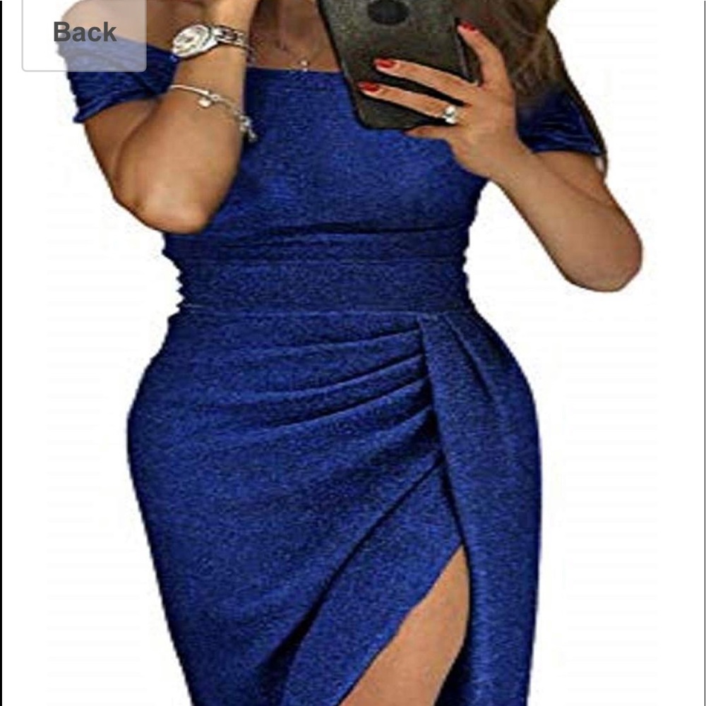 Versatile shoulder metallic party dress